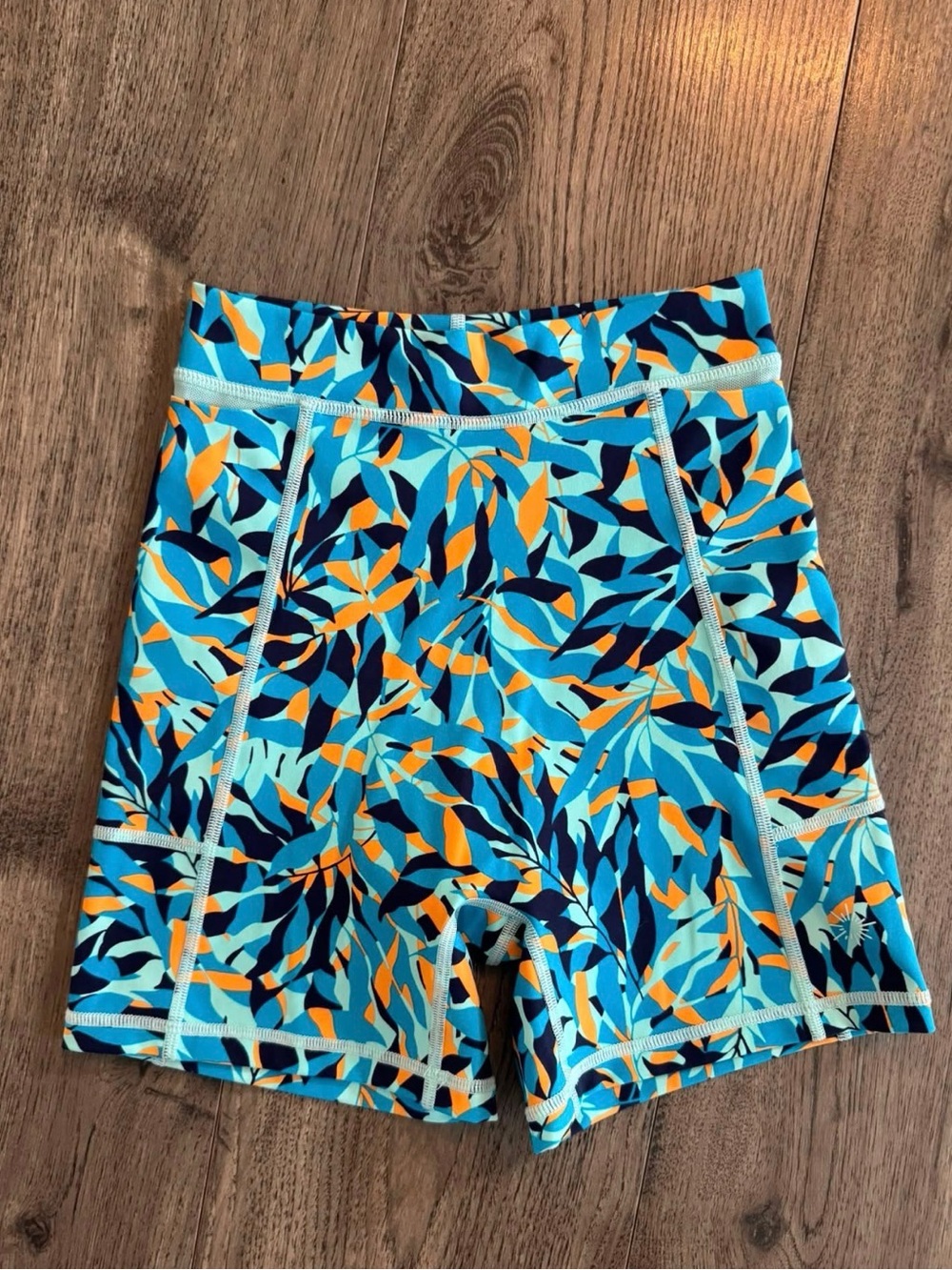 aerie Women's Turquoise & Navy Tropical Print Bike Shorts